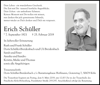 Anzeige von Erich Schüller von Kölner Stadt-Anzeiger / Kölnische Rundschau / Express