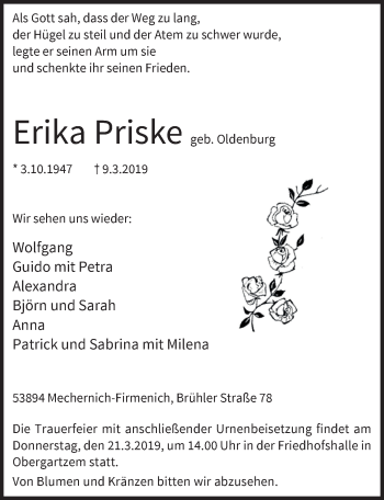 Anzeige von Erika Priske von  Blickpunkt Euskirchen 