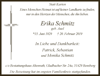 Anzeige von Erika Schmitz von  Bergisches Handelsblatt 