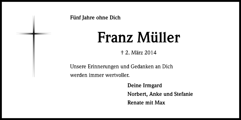  Traueranzeige für Franz Müller vom 18.07.2023 aus Kölner Stadt-Anzeiger / Kölnische Rundschau / Express