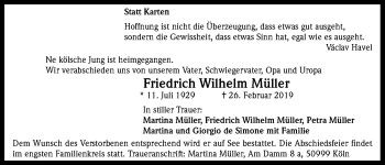 Anzeige von Friedrich Wilhelm Müller von Kölner Stadt-Anzeiger / Kölnische Rundschau / Express