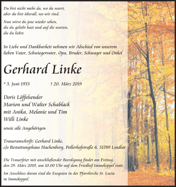 Anzeige von Gerhard Linke von Kölner Stadt-Anzeiger / Kölnische Rundschau / Express