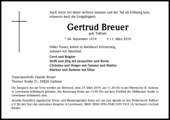 Anzeige von Gertrud Breuer von Kölner Stadt-Anzeiger / Kölnische Rundschau / Express