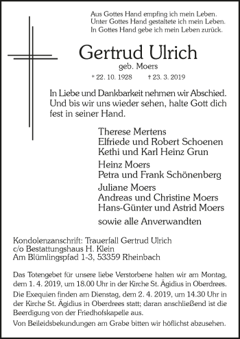 Anzeige von Gertrud Ulrich von  Schaufenster/Blickpunkt am Wochenende 