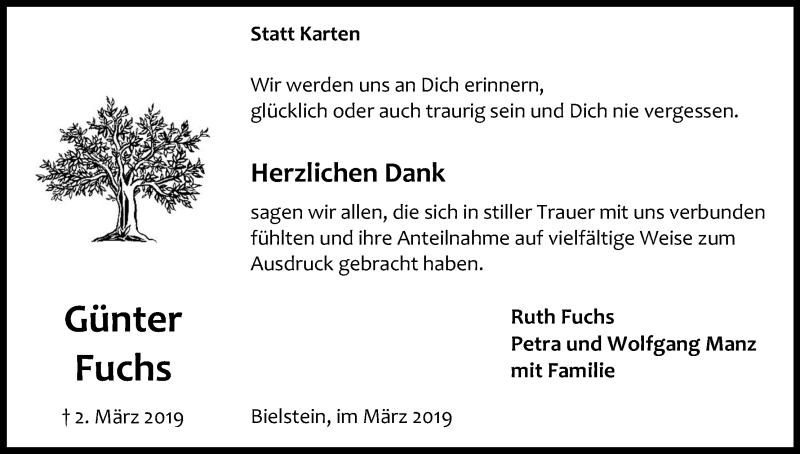 Traueranzeige für Günter Fuchs vom 30.03.2019 aus Kölner Stadt-Anzeiger / Kölnische Rundschau / Express