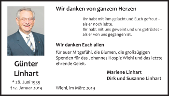 Anzeige von Günter Linhart von Kölner Stadt-Anzeiger / Kölnische Rundschau / Express