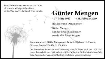 Anzeige von Günter Mengen von Kölner Stadt-Anzeiger / Kölnische Rundschau / Express