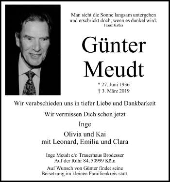 Anzeige von Günter Meudt von Kölner Stadt-Anzeiger / Kölnische Rundschau / Express