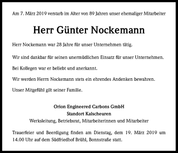 Anzeige von Günter Nockemann von Kölner Stadt-Anzeiger / Kölnische Rundschau / Express