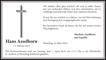 Anzeige von Hans Asselborn von  Schlossbote/Werbekurier 