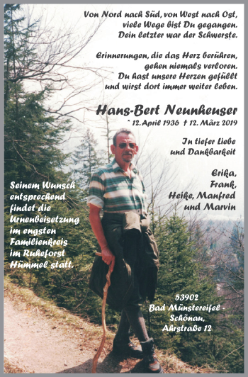 Anzeige von Hans-Bert Neunheuser von  Blickpunkt Euskirchen 