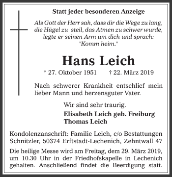 Anzeige von Hans Leich von  Werbepost 