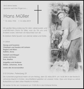 Anzeige von Hans Müller von Kölner Stadt-Anzeiger / Kölnische Rundschau / Express