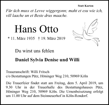 Anzeige von Hans Otto von Kölner Stadt-Anzeiger / Kölnische Rundschau / Express