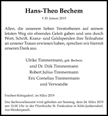 Anzeige von Hans-Theo Bechern von Kölner Stadt-Anzeiger / Kölnische Rundschau / Express