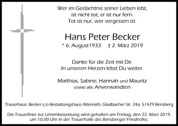 Anzeige von Hans Peter Becker von Kölner Stadt-Anzeiger / Kölnische Rundschau / Express