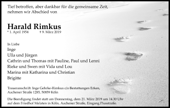 Anzeige von Harald Rimkus von Kölner Stadt-Anzeiger / Kölnische Rundschau / Express