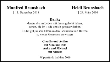 Anzeige von Heidi Brunsbach von Kölner Stadt-Anzeiger / Kölnische Rundschau / Express