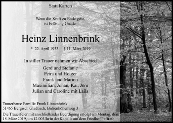 Anzeige von Heinz Linnenbrink von Kölner Stadt-Anzeiger / Kölnische Rundschau / Express