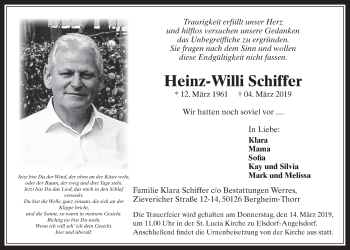 Anzeige von Heinz-Willi Schiffer von  Werbepost 