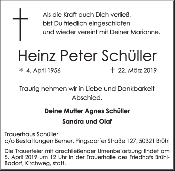 Anzeige von Heinz Peter  Schüller von  Schlossbote/Werbekurier 