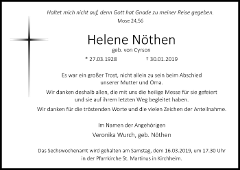 Anzeige von Helene Nöthen von Kölner Stadt-Anzeiger / Kölnische Rundschau / Express