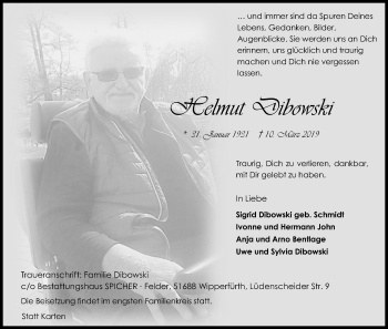 Anzeige von Helmut Dibowski von Kölner Stadt-Anzeiger / Kölnische Rundschau / Express