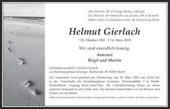 Anzeige von Helmut Gierlach von  Wochenende 