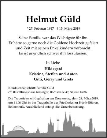 Anzeige von Helmut Güld von Kölner Stadt-Anzeiger / Kölnische Rundschau / Express