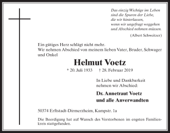 Anzeige von Helmut Voetz von  Werbepost 