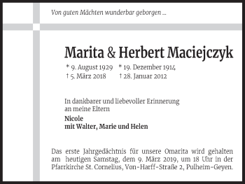 Anzeige von Herbert Maciejczyk von Kölner Stadt-Anzeiger / Kölnische Rundschau / Express