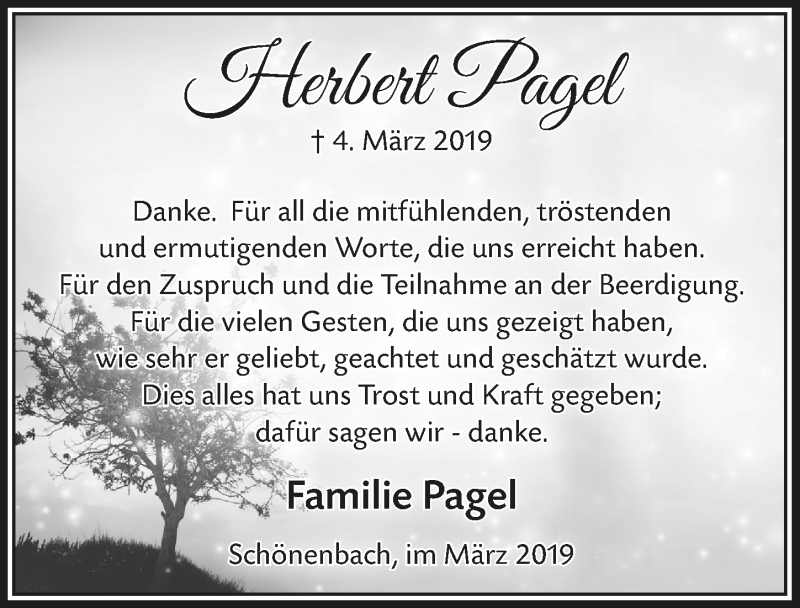  Traueranzeige für Herbert Pagel vom 27.03.2019 aus  Lokalanzeiger 