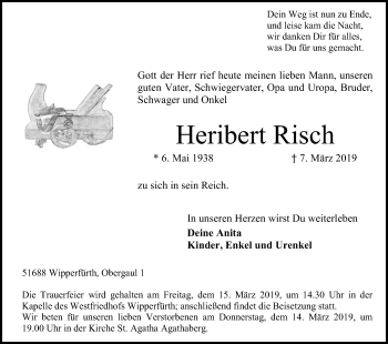 Anzeige von Heribert Risch von Kölner Stadt-Anzeiger / Kölnische Rundschau / Express