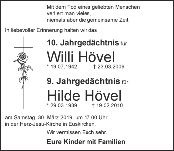 Anzeige von Hilde Hövel von  Blickpunkt Euskirchen 