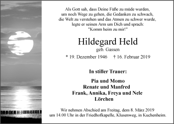 Anzeige von Hildegard Held von  Blickpunkt Euskirchen 