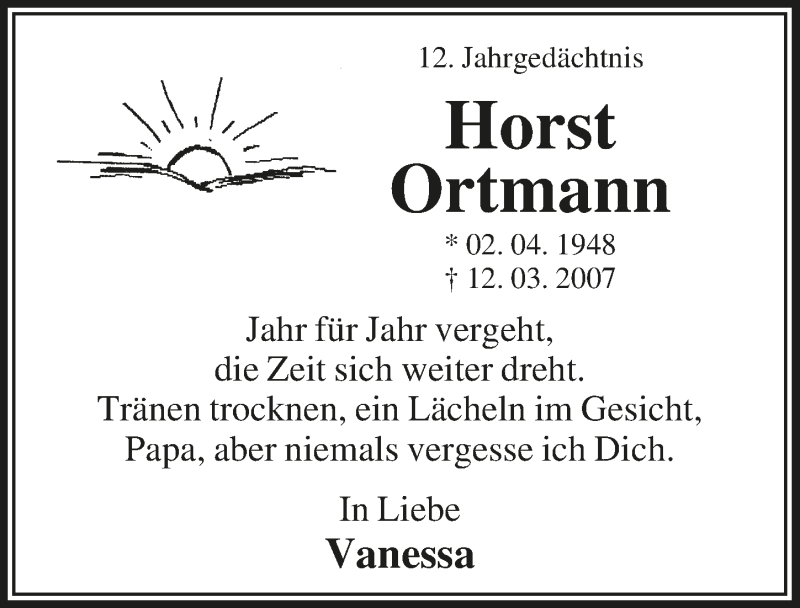  Traueranzeige für Horst Ortmann vom 13.03.2019 aus  Lokalanzeiger 