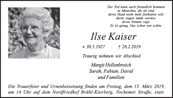 Anzeige von Ilse Kaiser von  Schlossbote/Werbekurier 