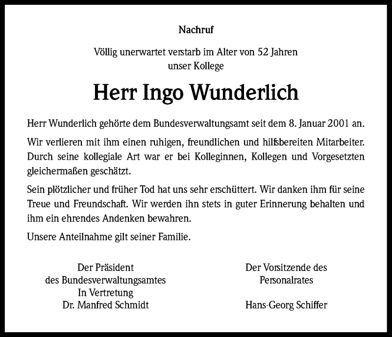 Traueranzeige für Ingo Wunderlich vom 30.03.2019 aus Kölner Stadt-Anzeiger / Kölnische Rundschau / Express
