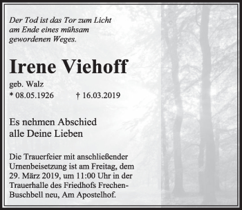 Anzeige von Irene Viehof von  Sonntags-Post 