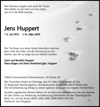 Anzeige von Jens Huppert von Kölner Stadt-Anzeiger / Kölnische Rundschau / Express
