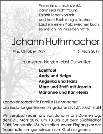 Anzeige von Johann Huthmacher von  Schlossbote/Werbekurier 