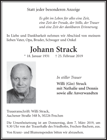 Anzeige von Johann Strack von  Sonntags-Post 
