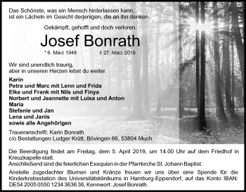 Anzeige von Josef Bonrath von Kölner Stadt-Anzeiger / Kölnische Rundschau / Express