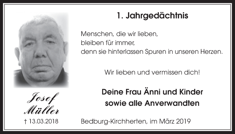  Traueranzeige für Josef Müller vom 13.03.2019 aus  Werbepost 