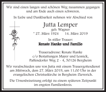 Anzeige von Jutta Lemper von  Sonntags-Post 