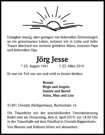 Anzeige von Jörg Jesse von Kölner Stadt-Anzeiger / Kölnische Rundschau / Express