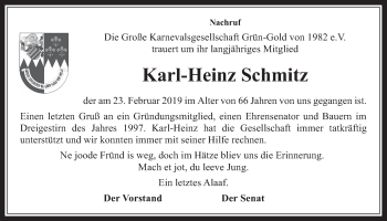 Anzeige von Karl-Heinz Schmitz von  Wochenende 