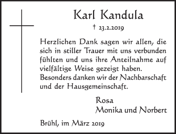 Anzeige von Karl Kandula von  Schlossbote/Werbekurier 