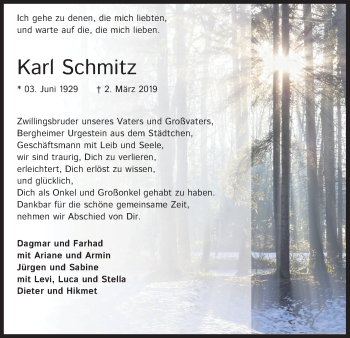 Anzeige von Karl Schmitz von Kölner Stadt-Anzeiger / Kölnische Rundschau / Express