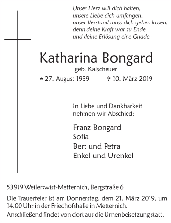 Anzeige von Katharina Bongard von  Blickpunkt Euskirchen 